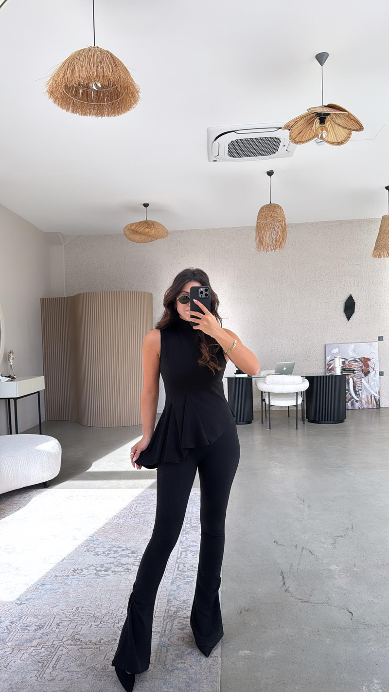 Siyah ZR Model Likralı Krep Kumaş Volanlı İspanyol Takım