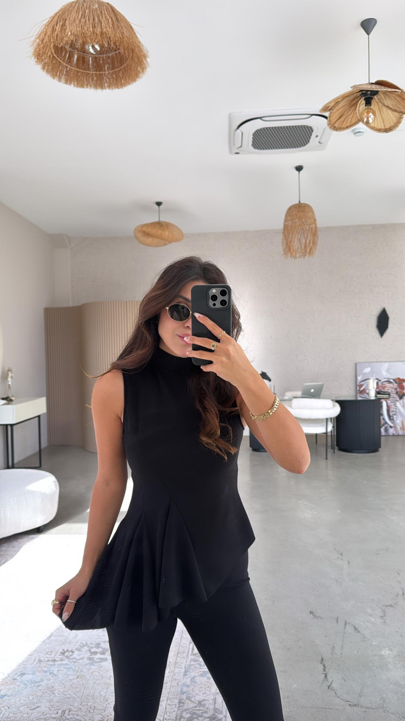 Siyah ZR Model Likralı Krep Kumaş Volanlı İspanyol Takım