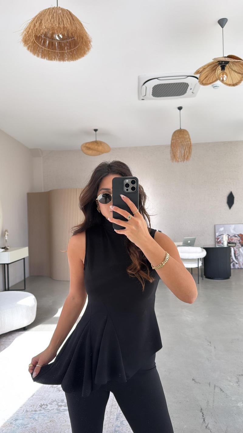 Siyah ZR Model Likralı Krep Kumaş Volanlı İspanyol Takım
