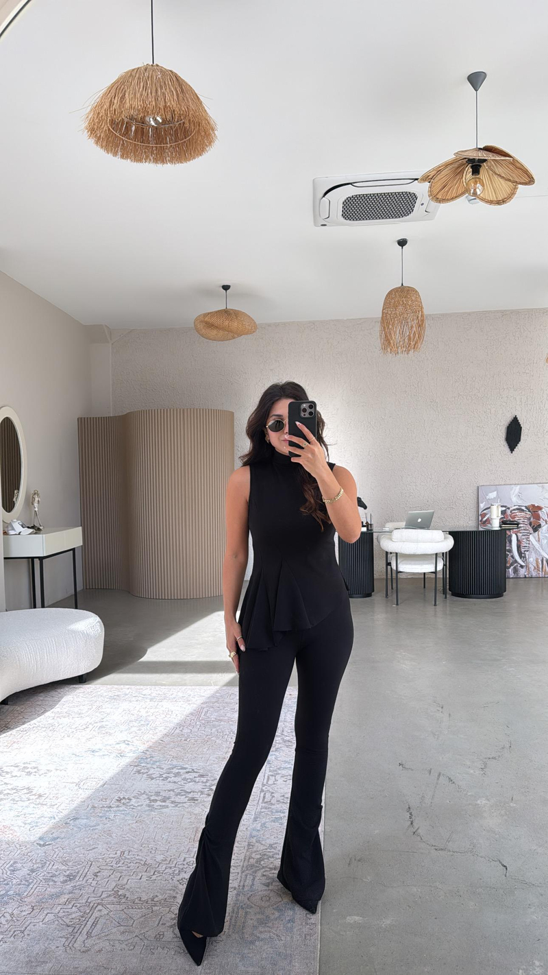 Siyah ZR Model Likralı Krep Kumaş Volanlı İspanyol Takım