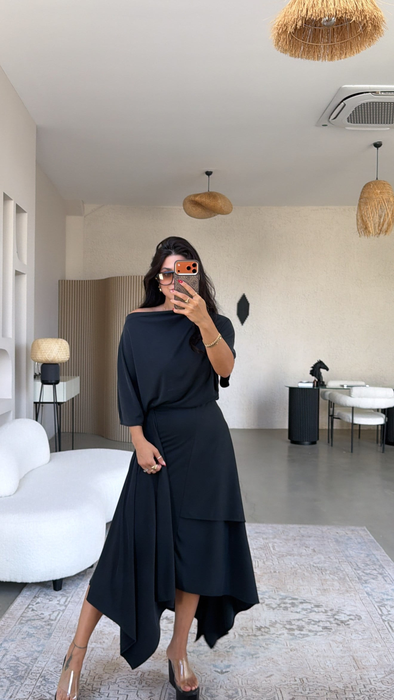 Siyah ZR Model Pike Modal Premium Etek Bluz Takım
