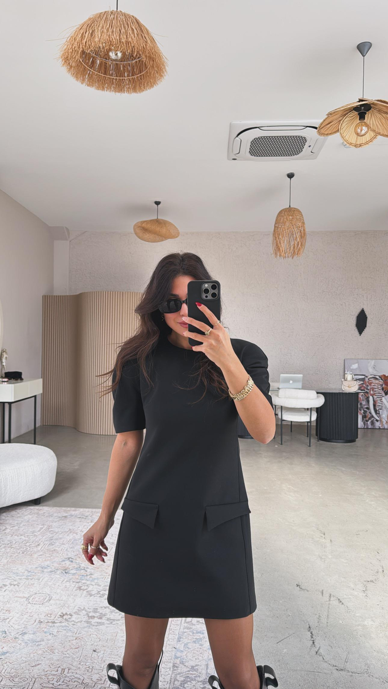 Siyah ZR Model Premium Kapak Cepli Kumaş Elbise