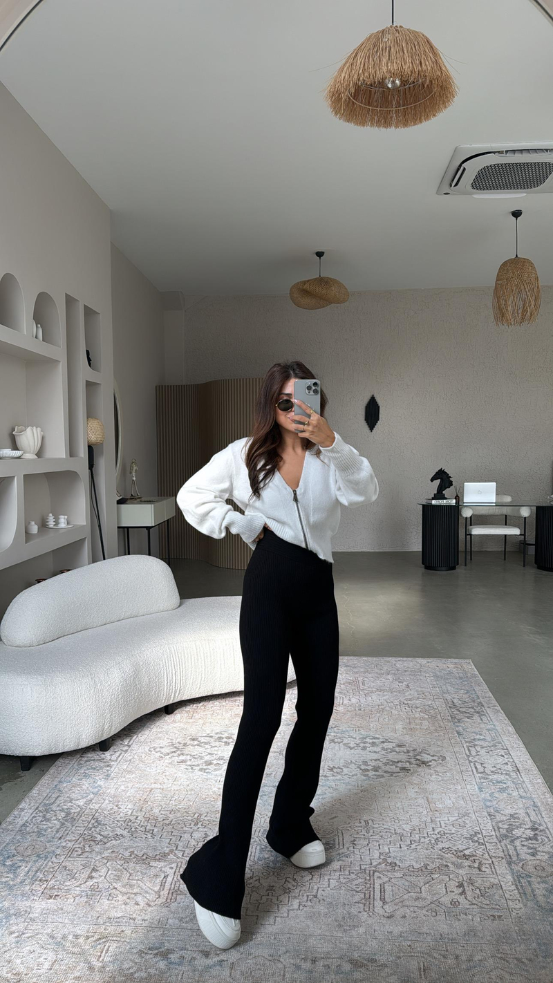 Siyah ZR Triko Beli Katlı Tayt