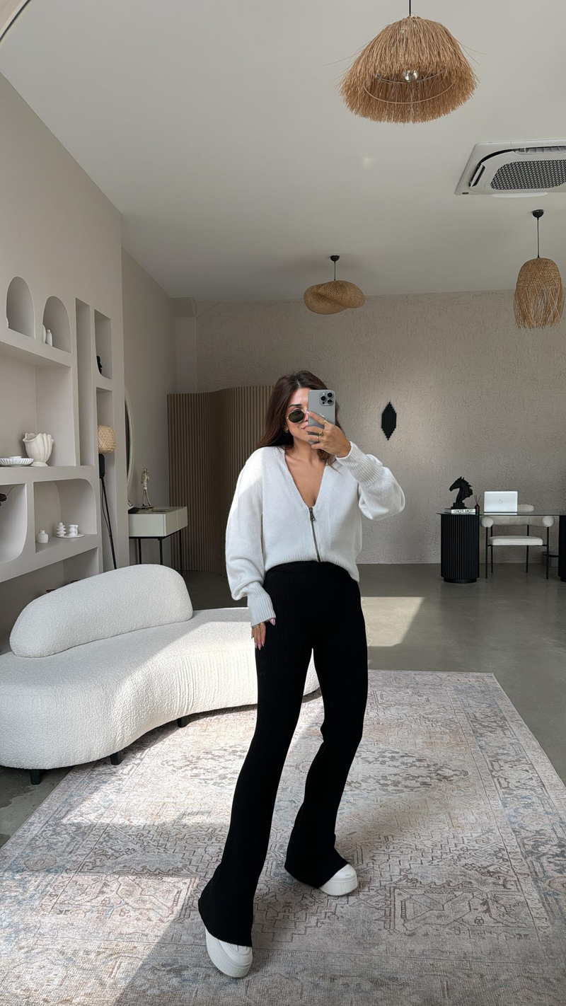 Siyah ZR Triko Beli Katlı Tayt