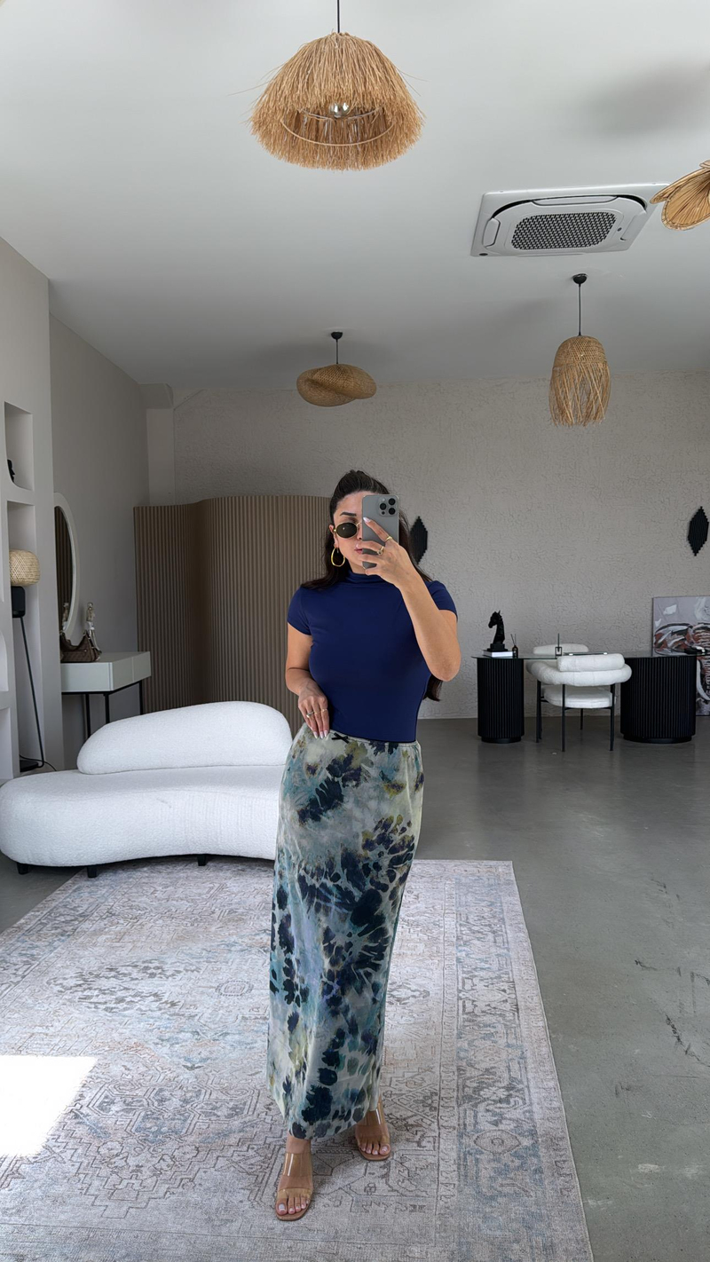 Soft Batik Desenli Likra Tül Astarlı Etek