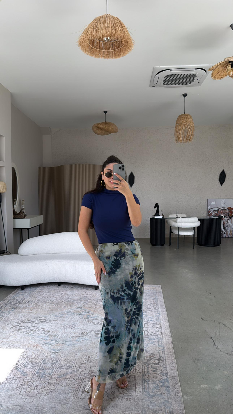 Soft Batik Desenli Likra Tül Astarlı Etek