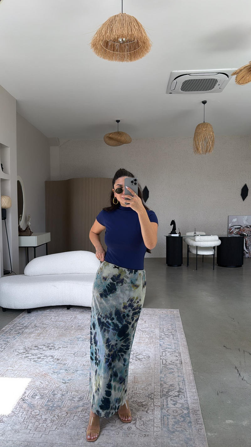 Soft Batik Desenli Likra Tül Astarlı Etek