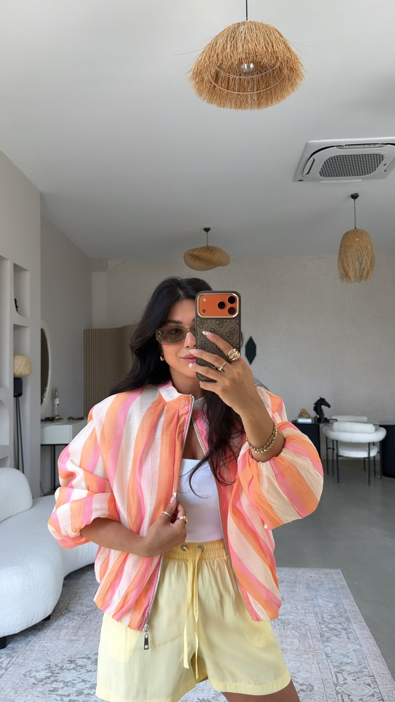 Soft Turuncu Pembe Şeritli ZR Model Ceket