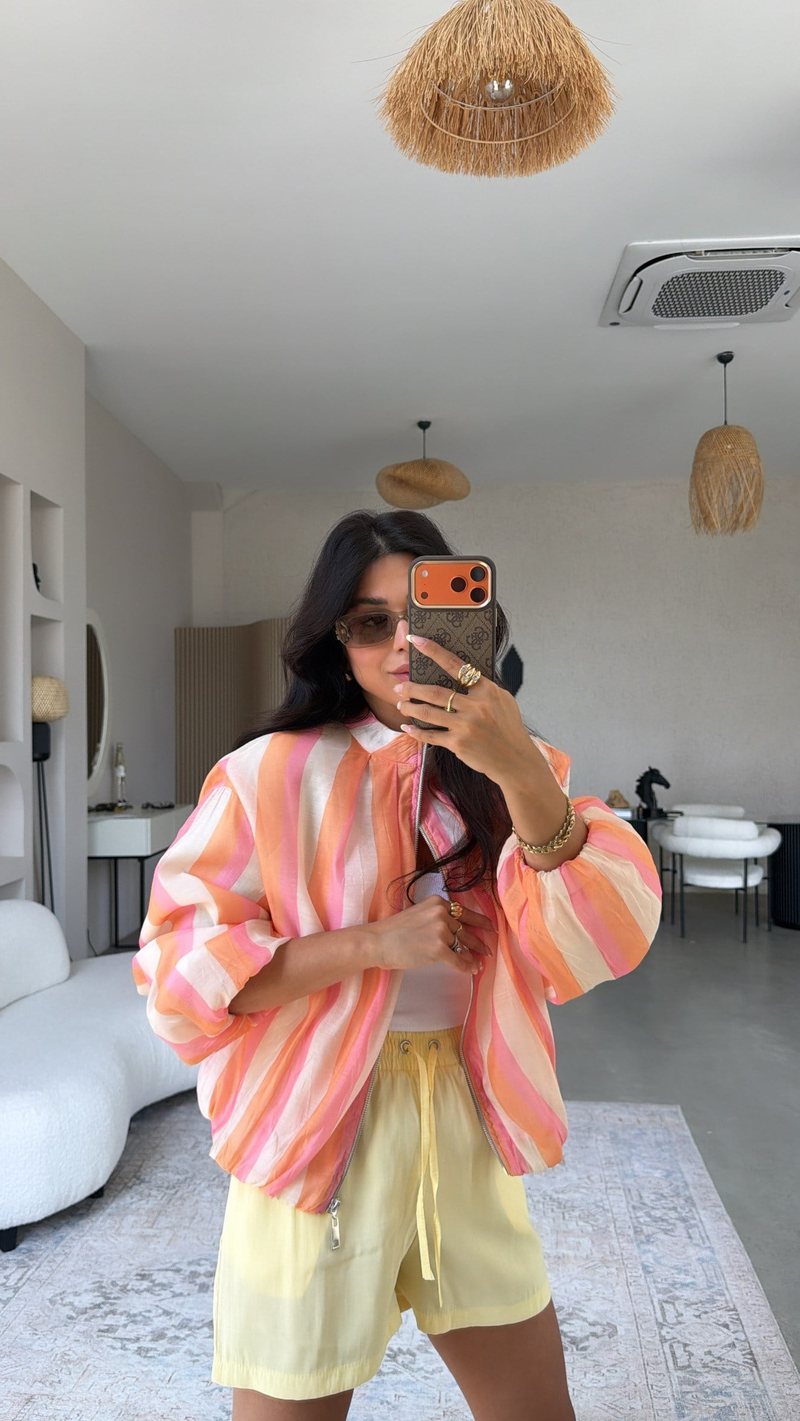 Soft Turuncu Pembe Şeritli ZR Model Ceket