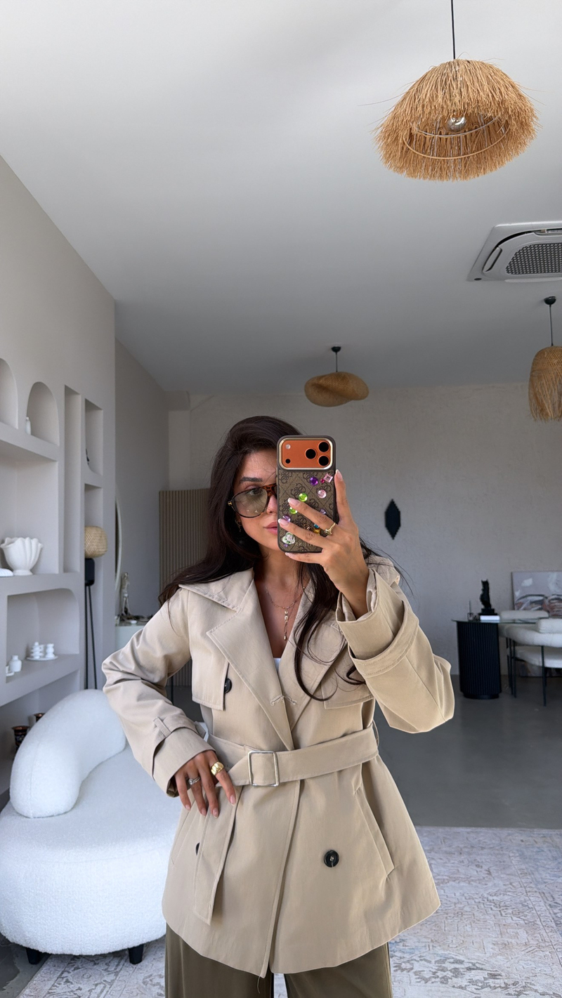 Taş Rengi Kemerli HT Premium Trençkot