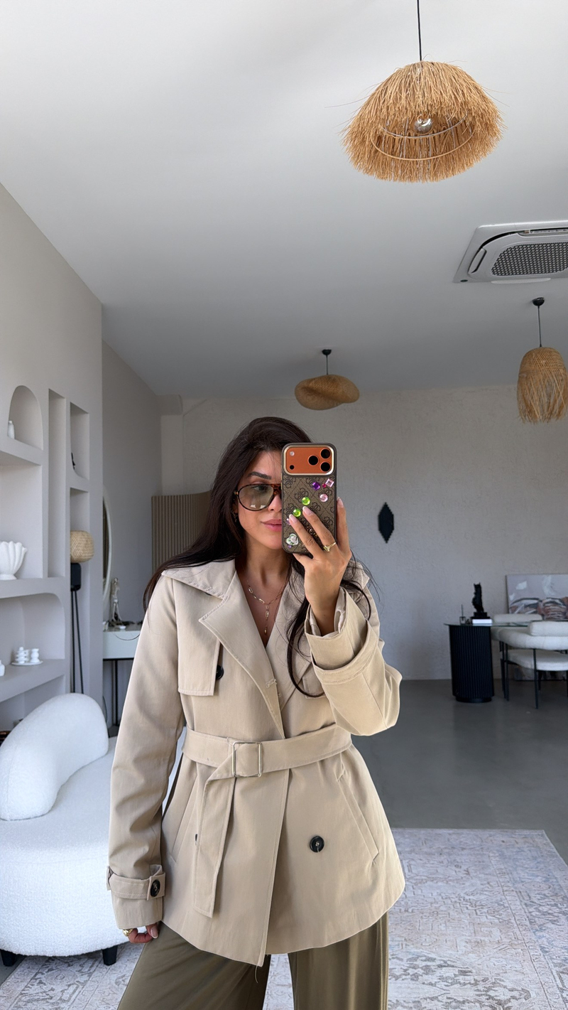 Taş Rengi Kemerli HT Premium Trençkot