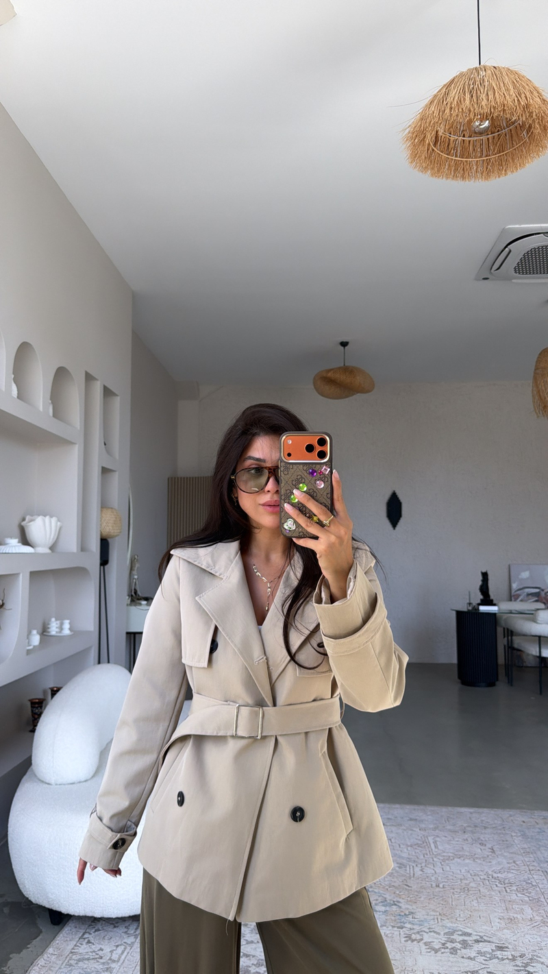 Taş Rengi Kemerli HT Premium Trençkot