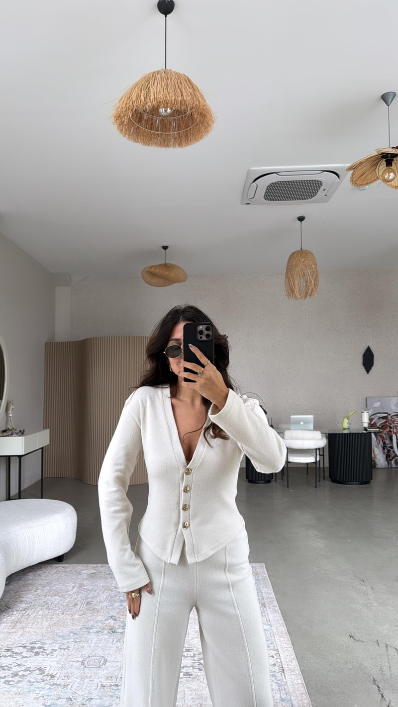 Taş Rengi Selanik Triko ZR model Hırka Pantolon Takım