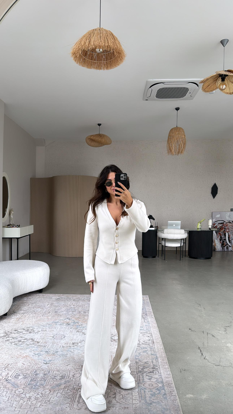 Taş Rengi Selanik Triko ZR model Hırka Pantolon Takım
