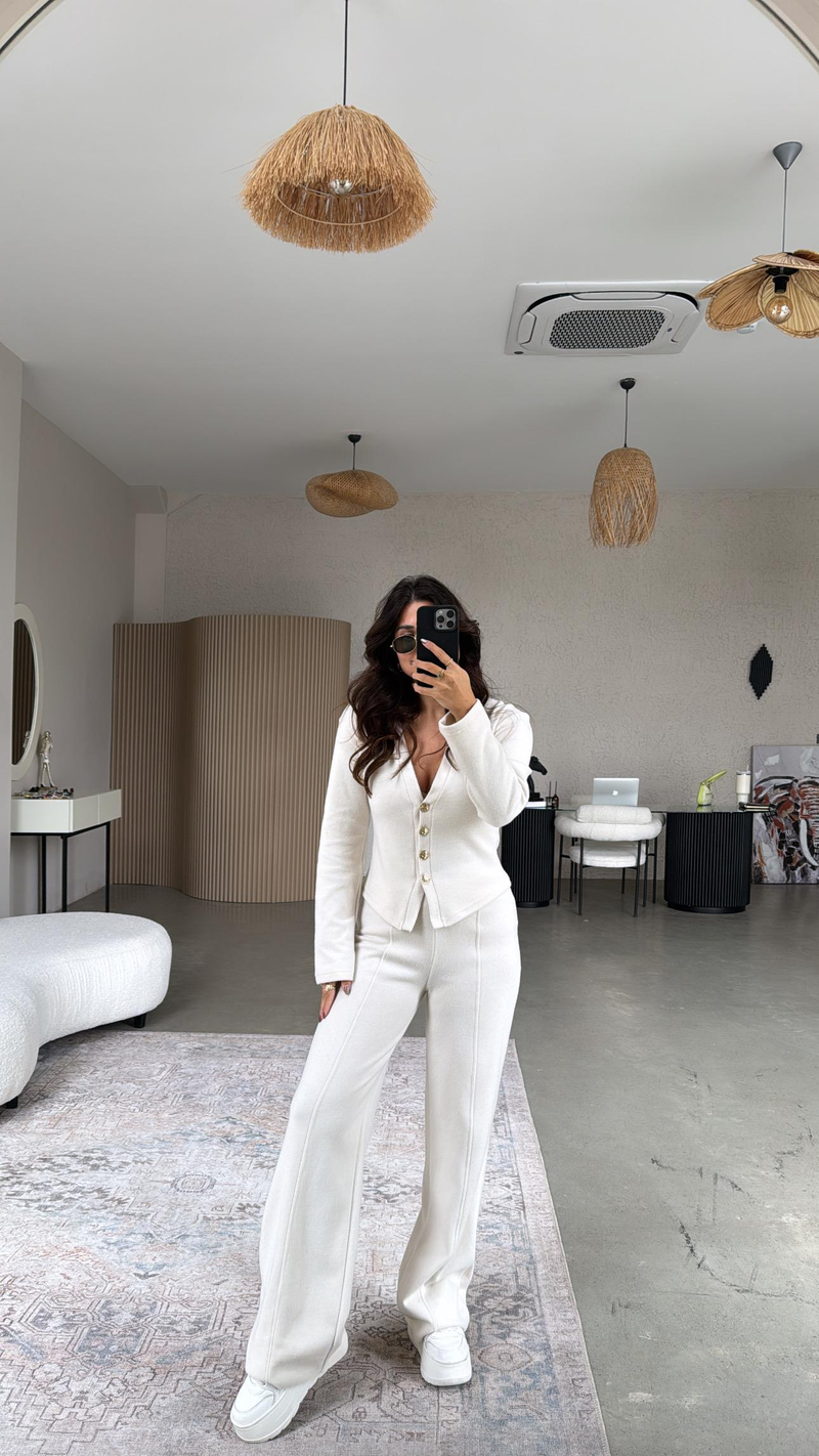 Taş Rengi Selanik Triko ZR model Hırka Pantolon Takım