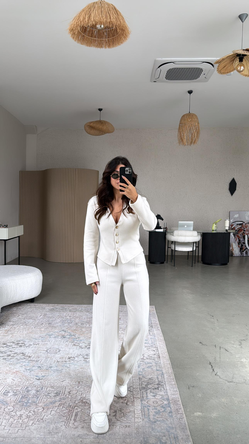 Taş Rengi Selanik Triko ZR model Hırka Pantolon Takım