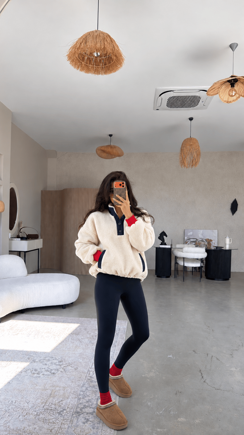 Teddy Yakası Düğmeli Ayıcık Sweatshirt