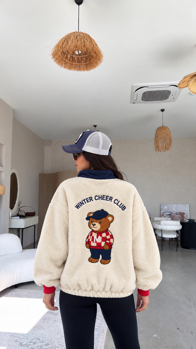 Teddy Yakası Düğmeli Ayıcık Sweatshirt