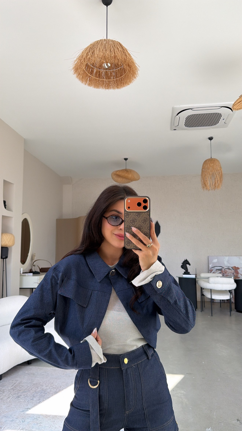 Tek Düğmeli Denim Kısa Ceket