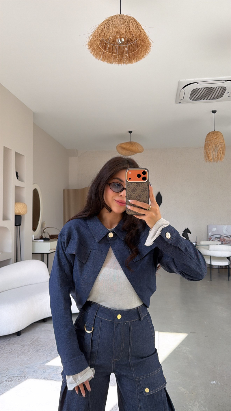 Tek Düğmeli Denim Kısa Ceket
