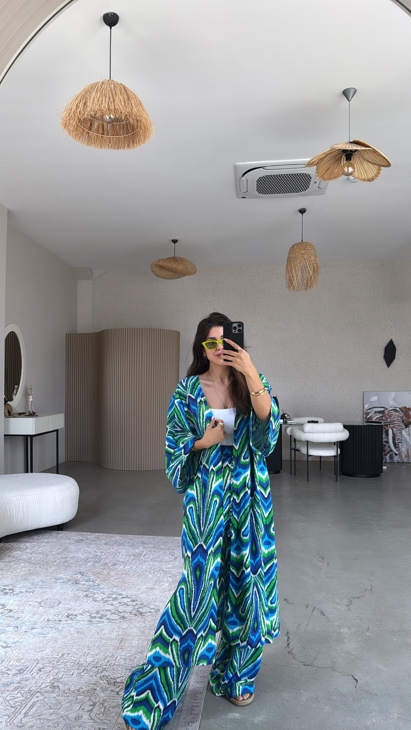 Turkuaz Juna Kimono Pantolon Takım