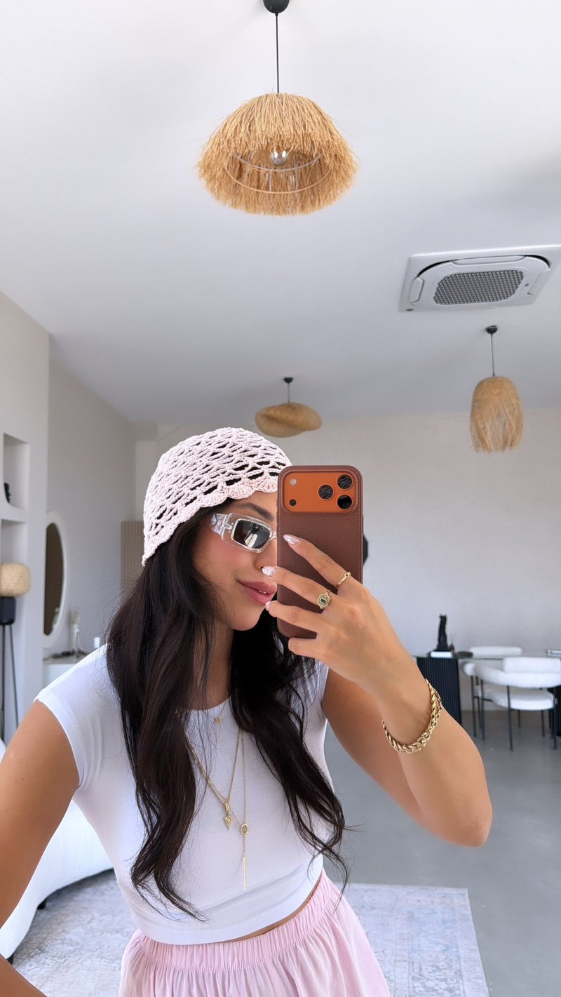Uçuk Pembe Örgü Payet Detayı Summer Bere