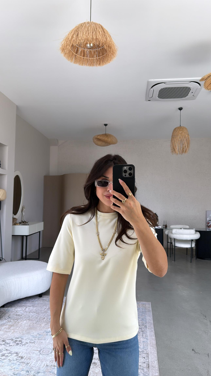Uçuk Sarı Massi Vatkalı Tshirt