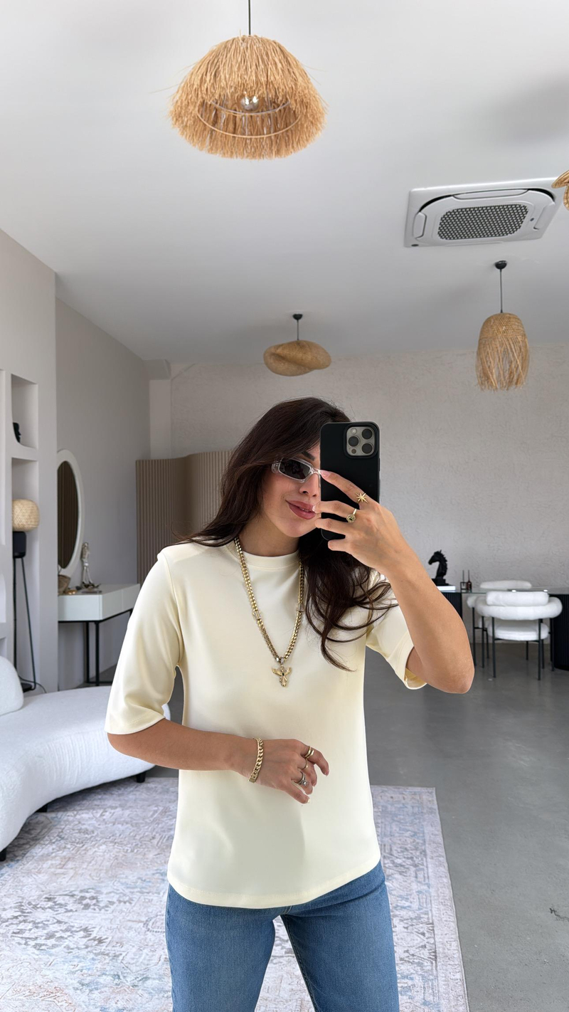 Uçuk Sarı Massi Vatkalı Tshirt