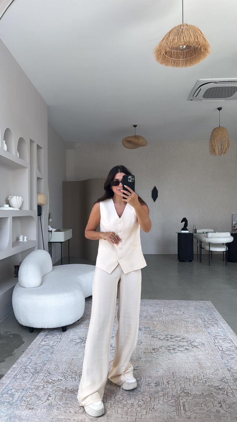 Vanilya Kumaş Pantolon ve Yelek Takım