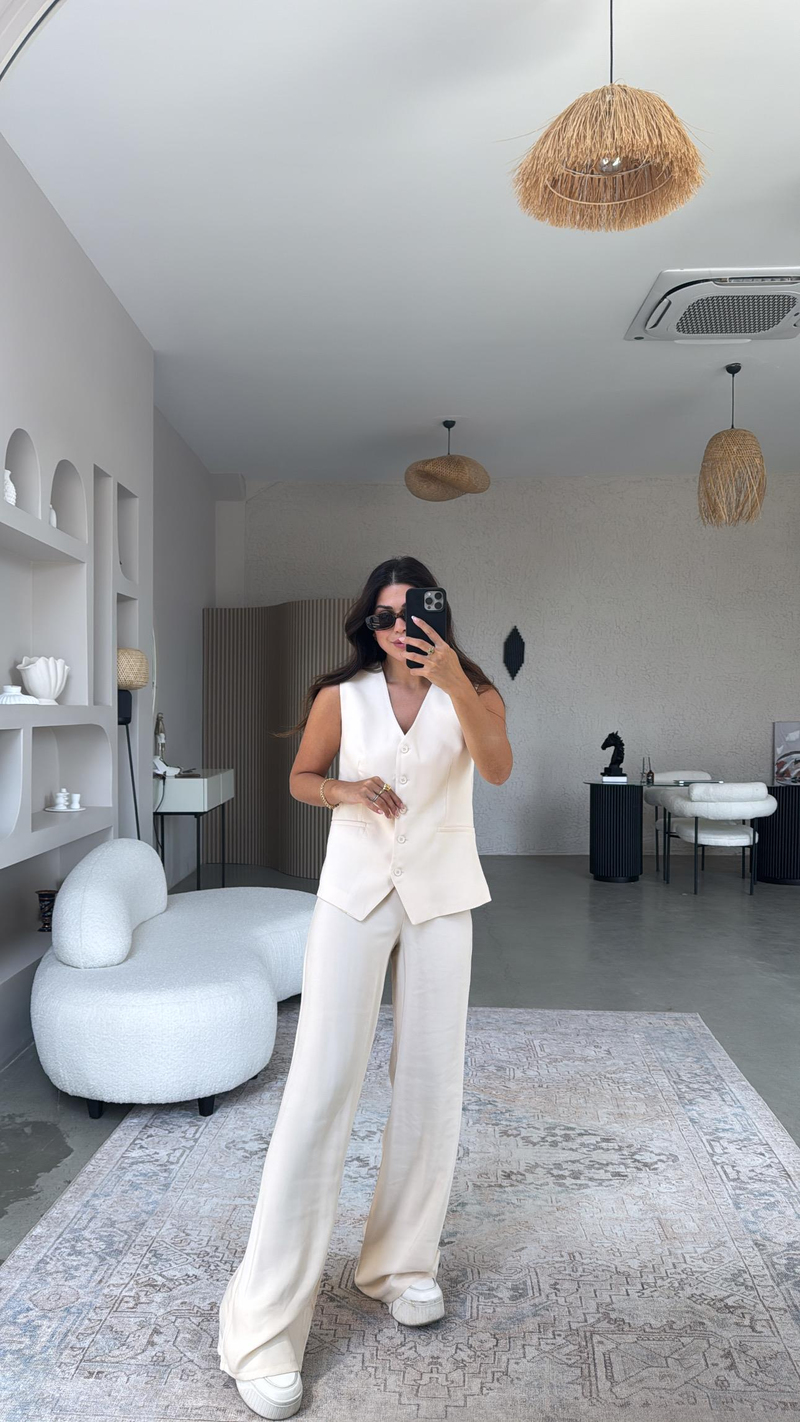 Vanilya Kumaş Pantolon ve Yelek Takım
