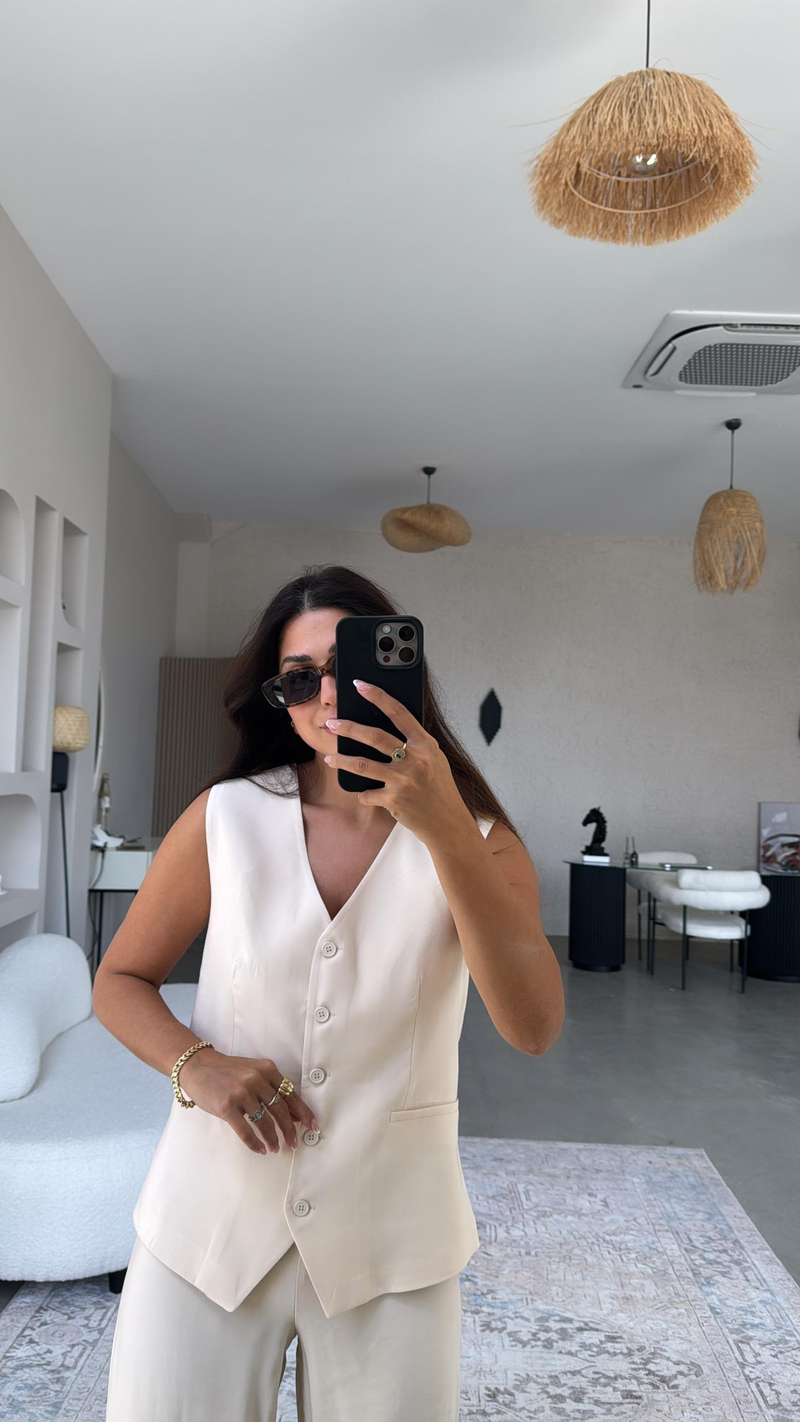 Vanilya Kumaş Pantolon ve Yelek Takım