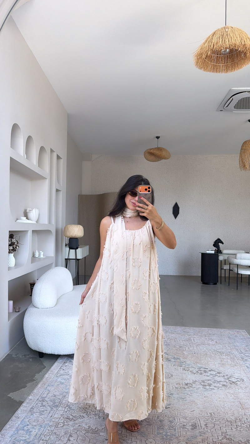 Vanilya Püskül Kumaşlı Premium Asansör Askılı Elbise