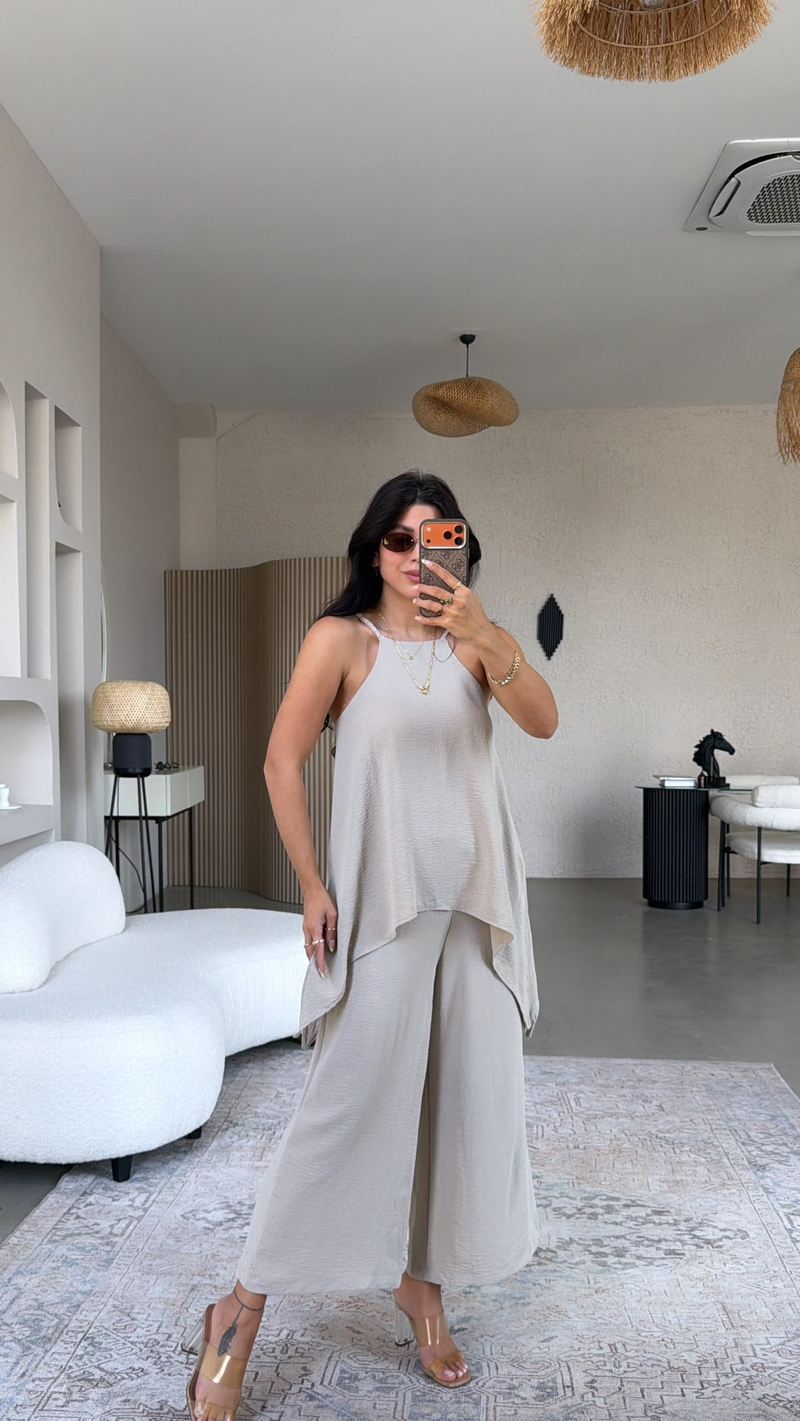 Vizon Bluz Pantolon Görünümlü Tiril Tulum