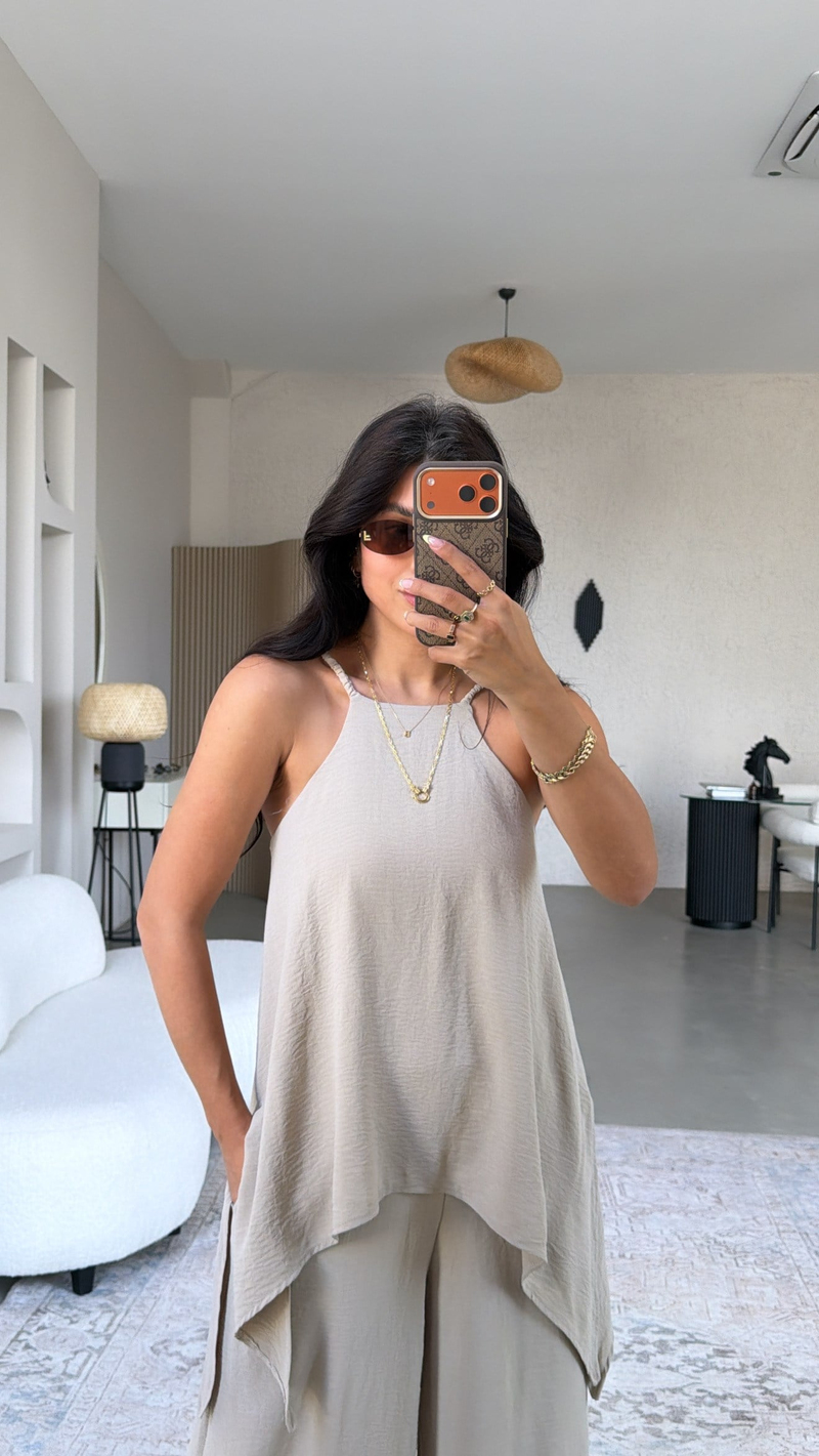 Vizon Bluz Pantolon Görünümlü Tiril Tulum