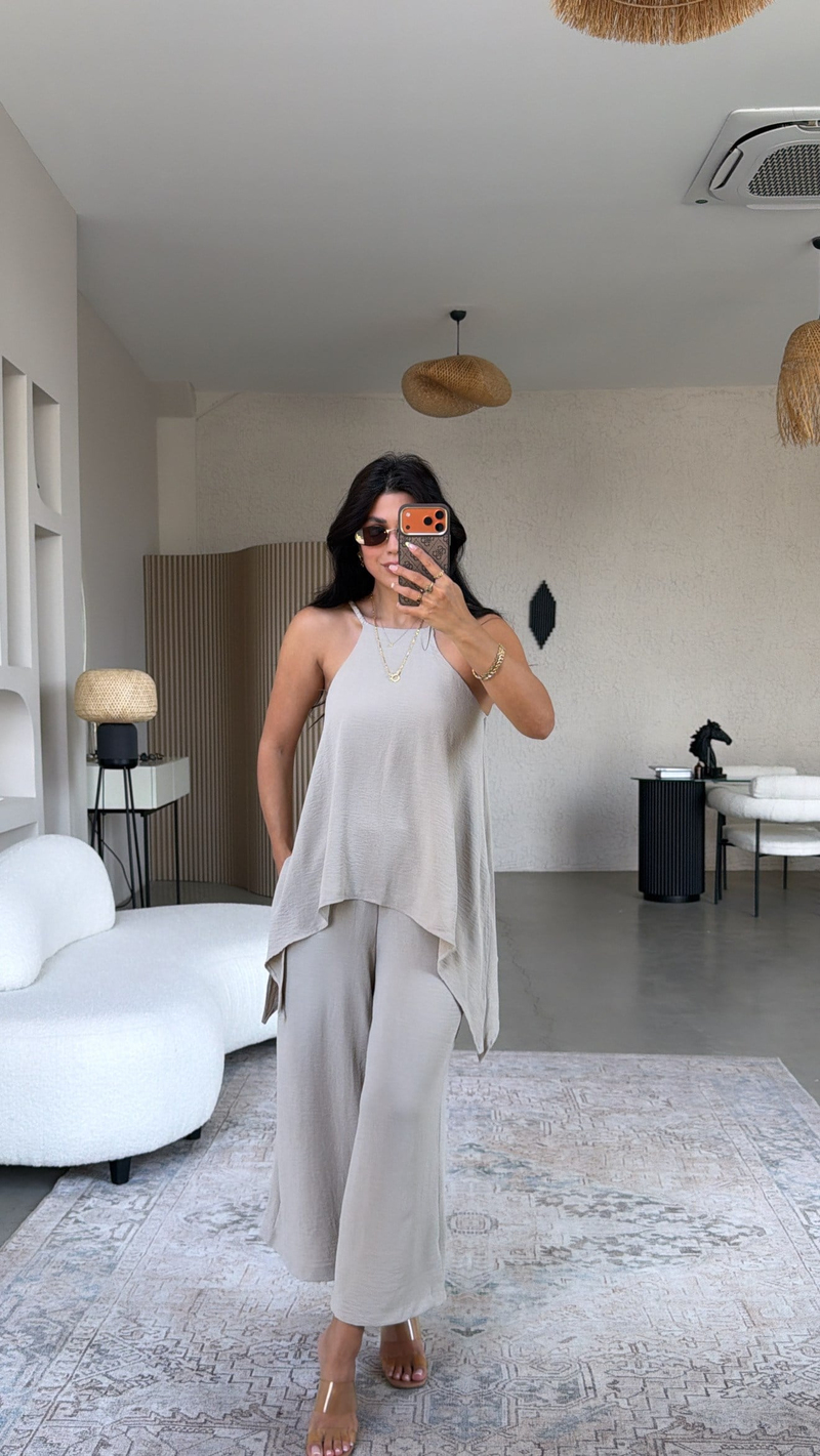 Vizon Bluz Pantolon Görünümlü Tiril Tulum