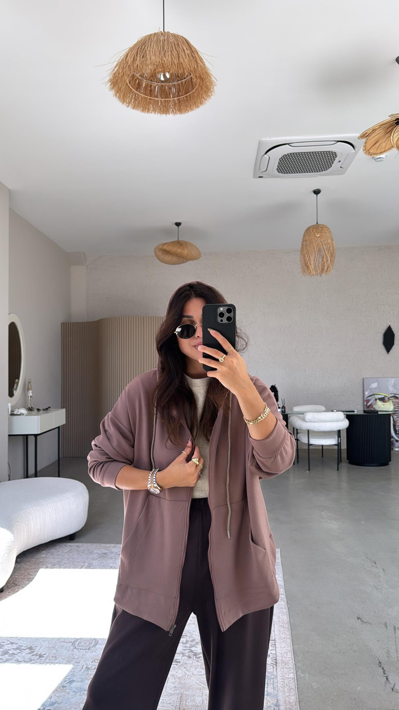 Vizon Fermuarlı Modal Hoodie