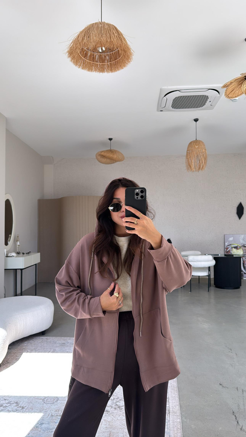 Vizon Fermuarlı Modal Hoodie