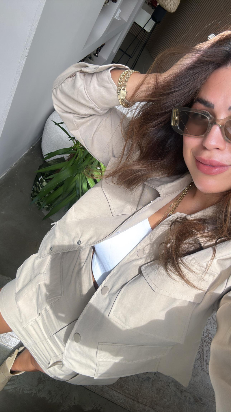 Vizon Gabardin Safari Cepli Etek Ceket Takım