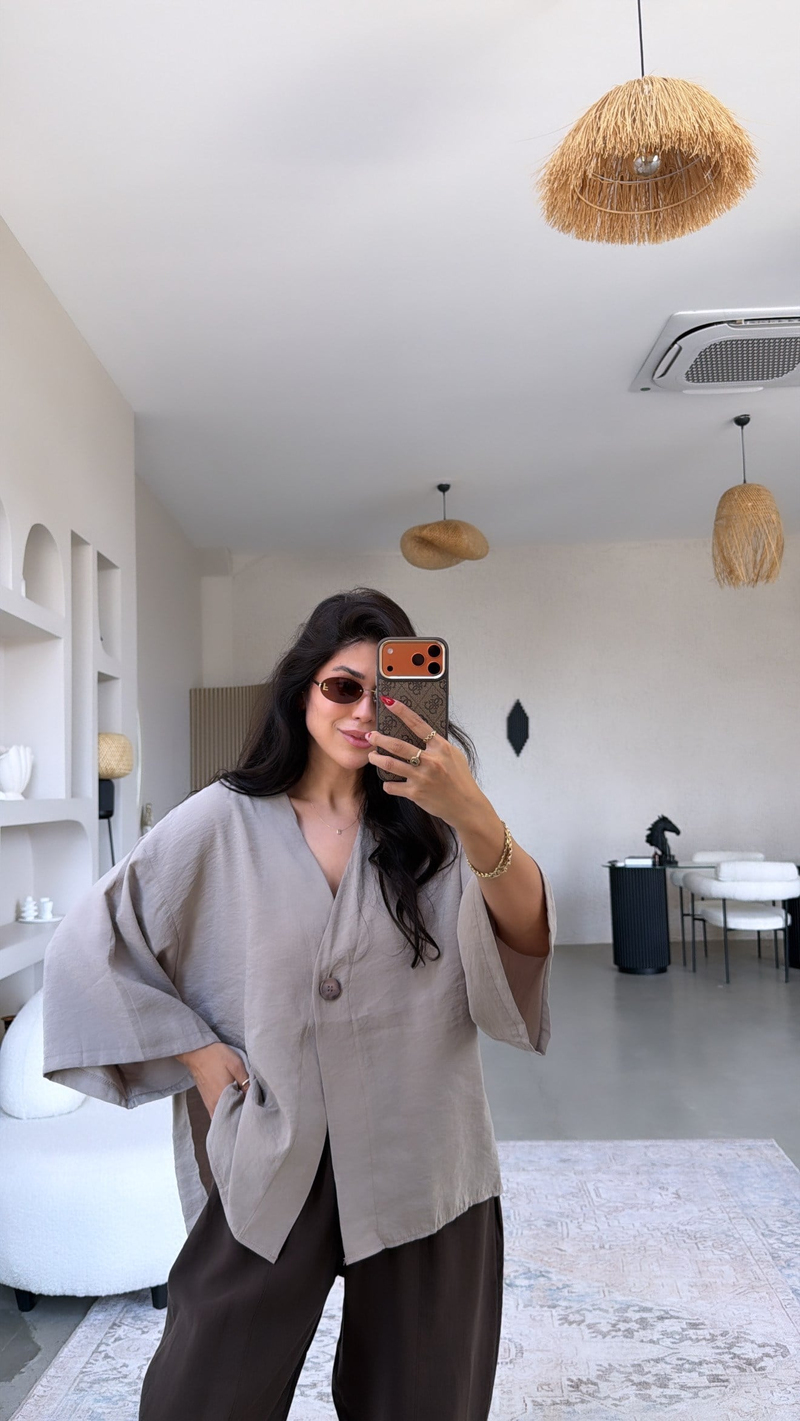 Vizon Tensel Tek Düğmeli Gömlek Bluz