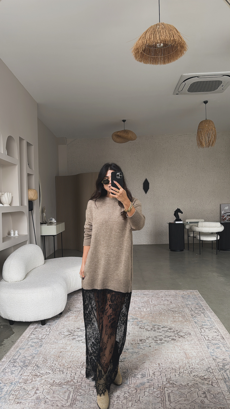 Vizon Triko Dantelli Maxi Boy Elbise