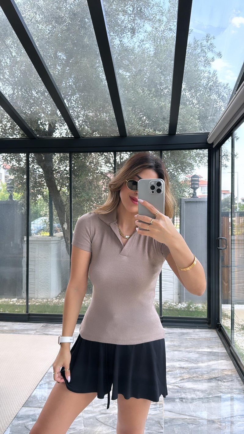 Vizon Yakalı Ribana Tshirt