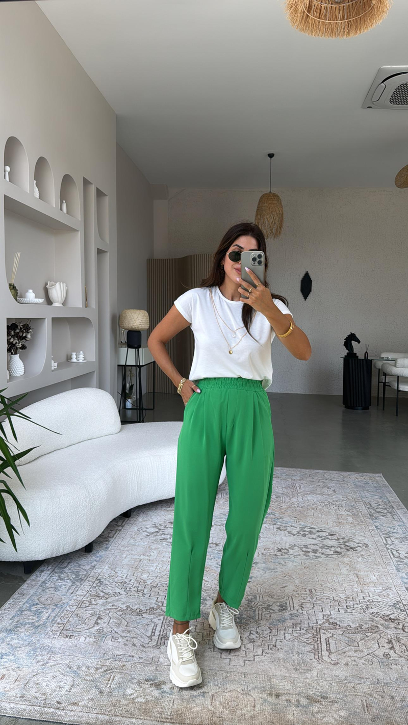 Yeşil Havuç Kumaş Pantolon