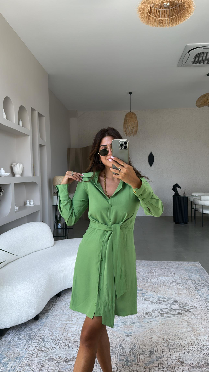 Yeşil MNG Bağlamalı Gömlek Elbise