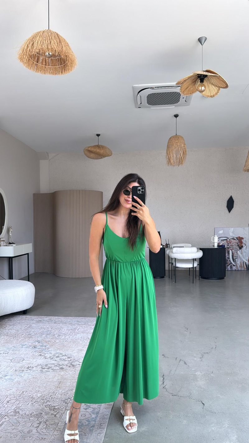 Yeşil Sırtı Çapraz Askılı Buzzy Tulum