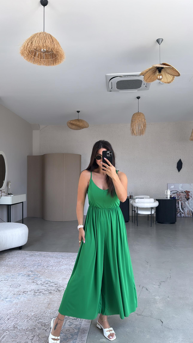 Yeşil Sırtı Çapraz Askılı Buzzy Tulum