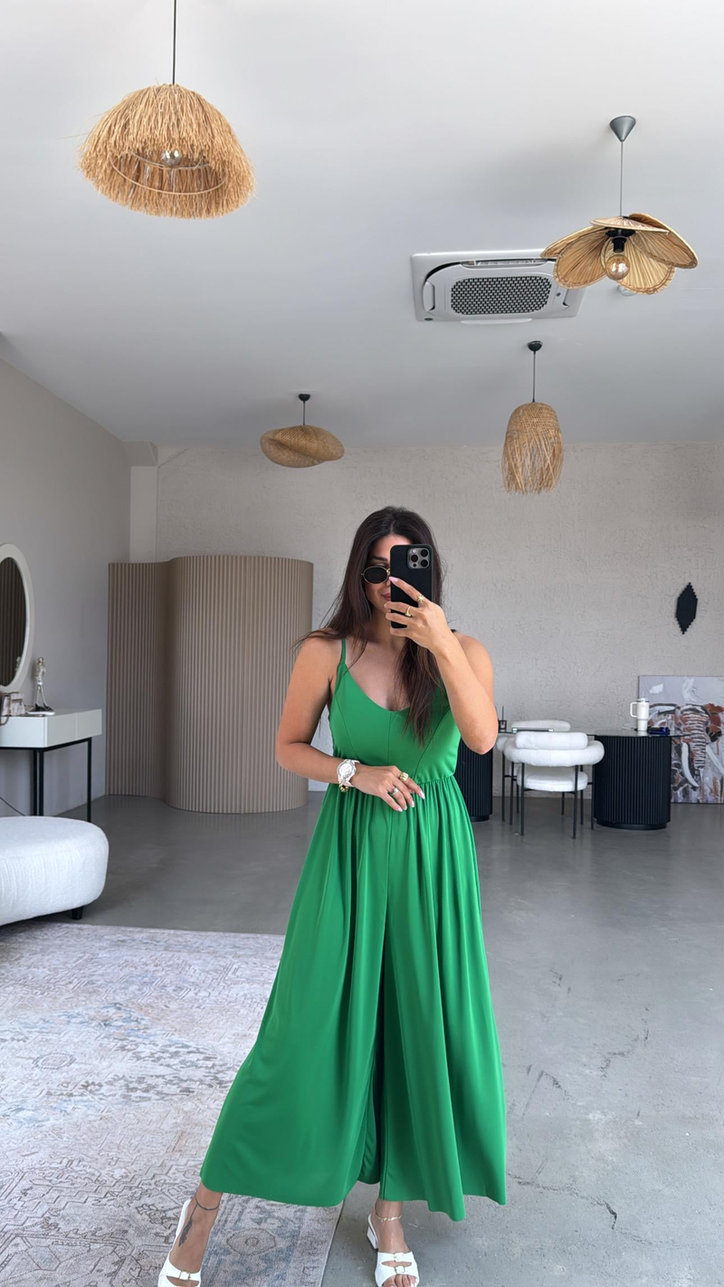 Yeşil Sırtı Çapraz Askılı Buzzy Tulum