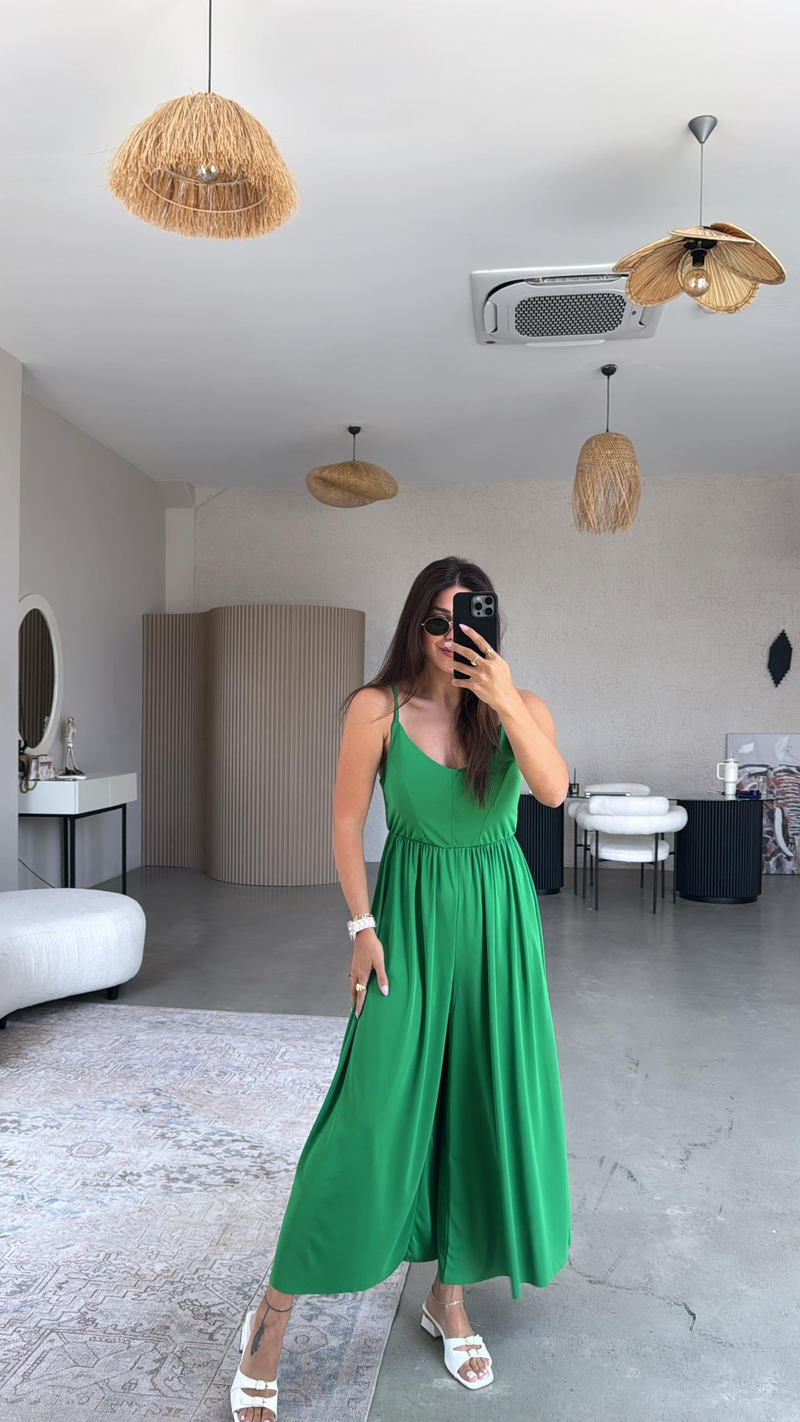 Yeşil Sırtı Çapraz Askılı Buzzy Tulum