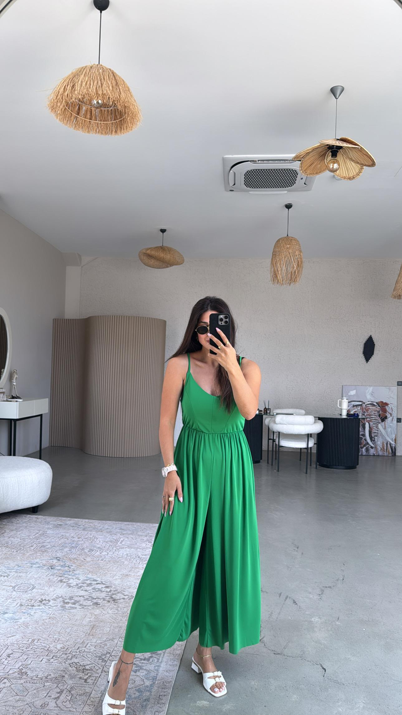 Yeşil Sırtı Çapraz Askılı Buzzy Tulum