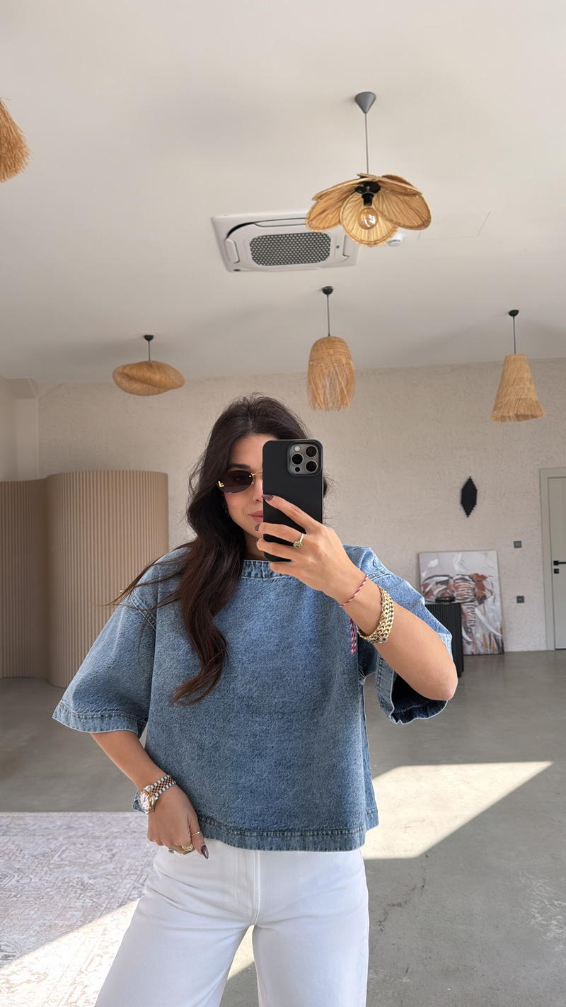 Yıkamalı Oversize Jean Sweat