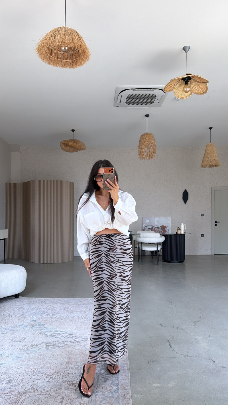 Zebra Desenli Astarlı Tül Etek